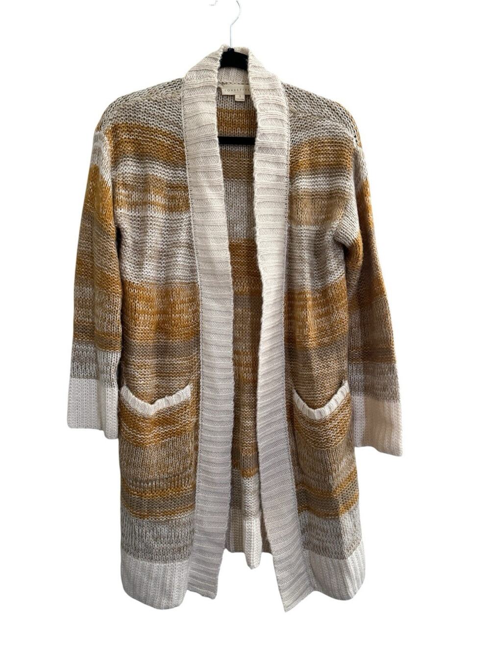 Lovestitch Womens Small Longline Cardigan Sweater Orange Brown Open Front #NE271